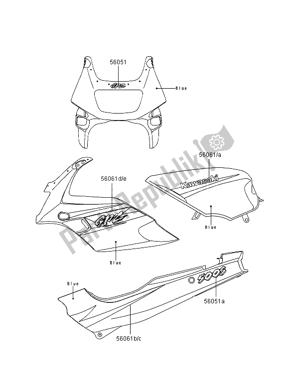 Tutte le parti per il Decalcomanie (blu) del Kawasaki GPZ 500S 1997