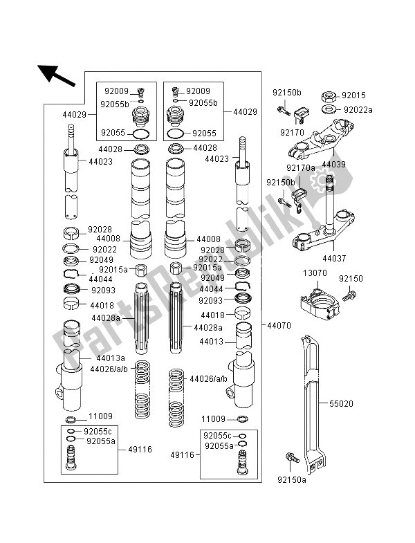 All parts for the Front Fork (lw) of the Kawasaki KX 80 SW LW 1996