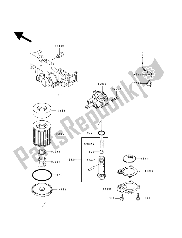 All parts for the Oil Pump of the Kawasaki GPX 250R 1992