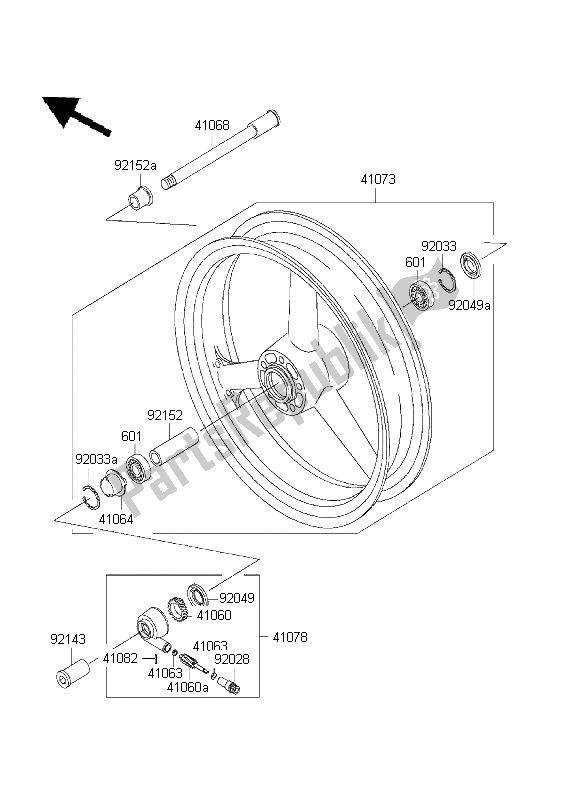 All parts for the Front Hub of the Kawasaki ZR 7S 750 2001