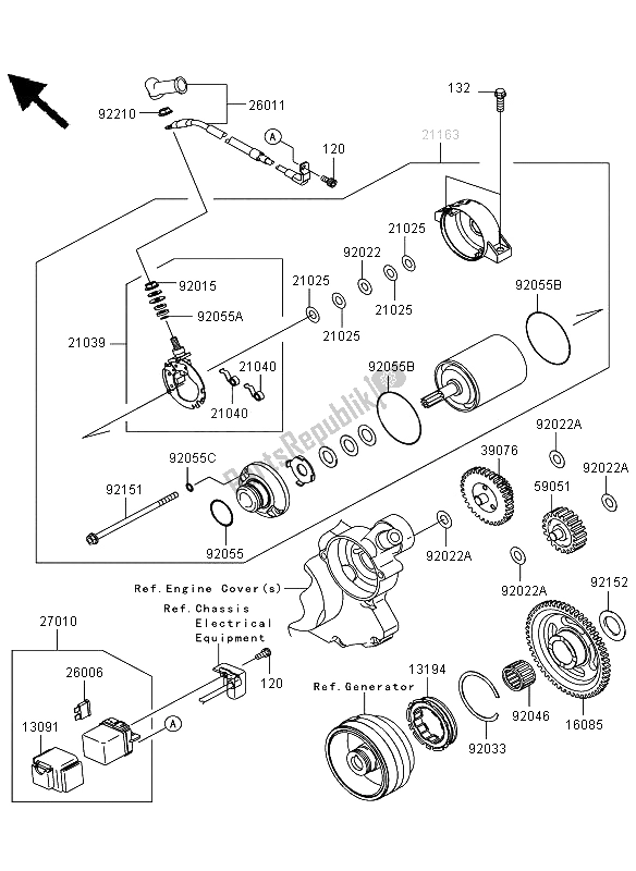 All parts for the Starter Motor of the Kawasaki KLX 450R 2012