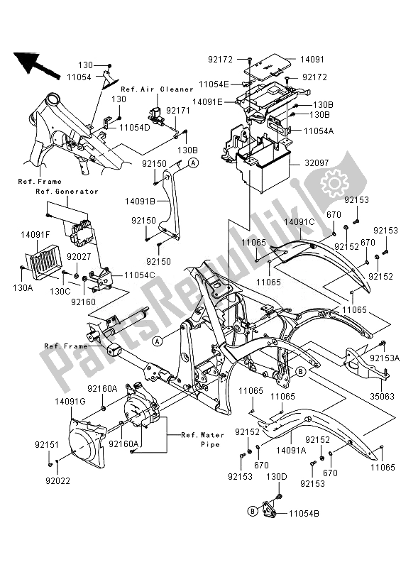 Alle onderdelen voor de Frame Hulpstukken van de Kawasaki VN 900 Classic 2007