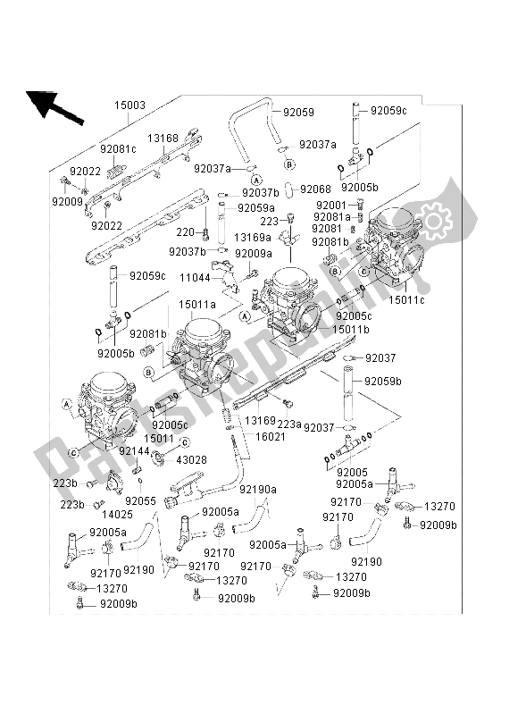 Tutte le parti per il Carburatore del Kawasaki 1000 GTR 2002