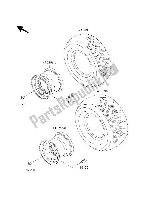 All parts for the Wheels & Tires of the Kawasaki KVF 300 Prairie 4X4 2002