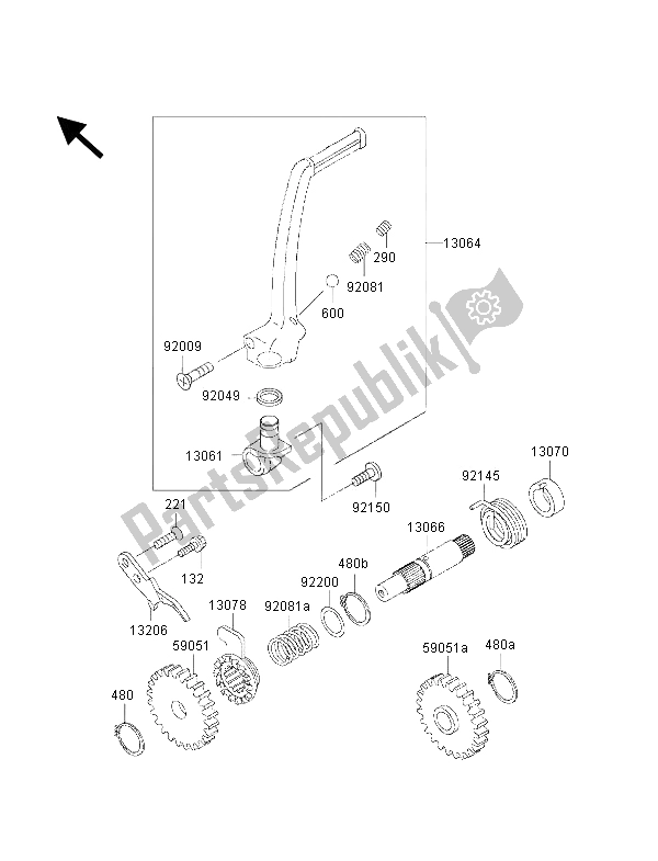 All parts for the Kickstarter Mechanism of the Kawasaki KX 85 SW 2001