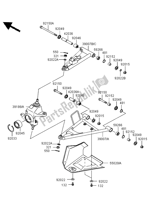 Tutte le parti per il Sospensione Anteriore (jkavfda16b524415) del Kawasaki KVF 750 4X4 2007