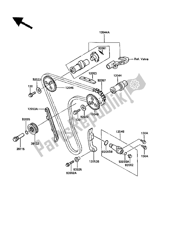 Alle onderdelen voor de Nokkenas (sen) En Spanner van de Kawasaki KLR 250 1988