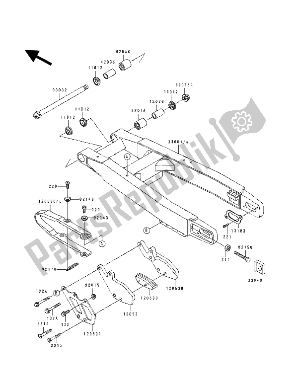 Tutte le parti per il Forcellone del Kawasaki KX 250 1990