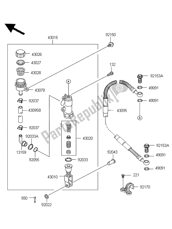 All parts for the Rear Master Cylinder of the Kawasaki KX 65 2012