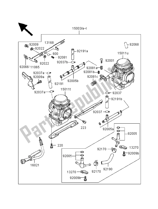 Alle onderdelen voor de Carburator van de Kawasaki EN 500 2000