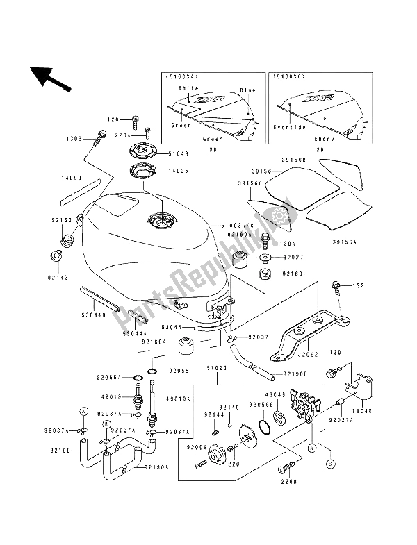 All parts for the Fuel Tank of the Kawasaki ZXR 750 1993