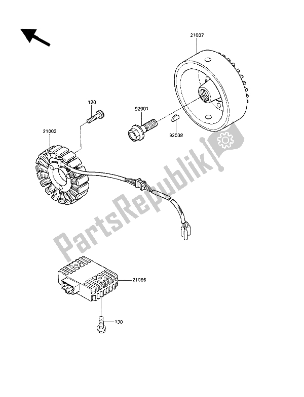 All parts for the Generator of the Kawasaki VN 750 Twin 1993