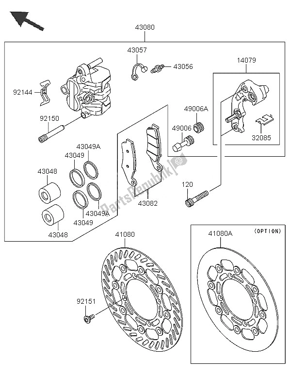 All parts for the Front Brake of the Kawasaki KX 125 2005