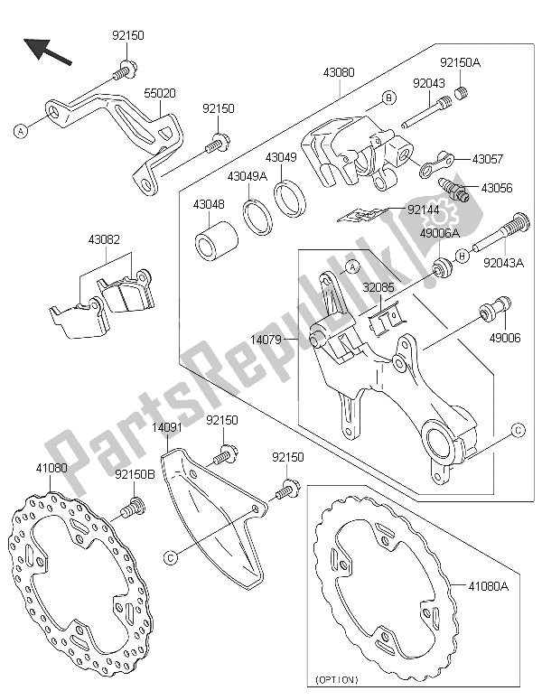 All parts for the Rear Brake of the Kawasaki KLX 450R 2016