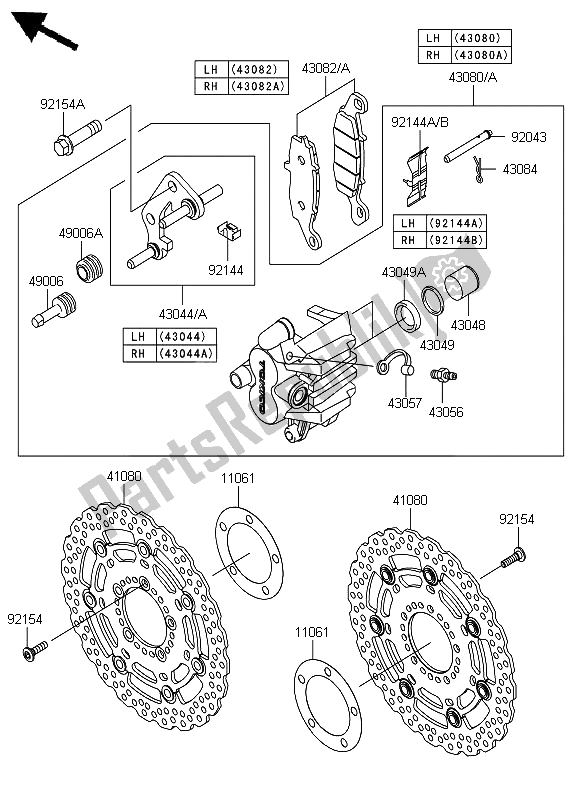 All parts for the Front Brake of the Kawasaki ER 6N 650 2012