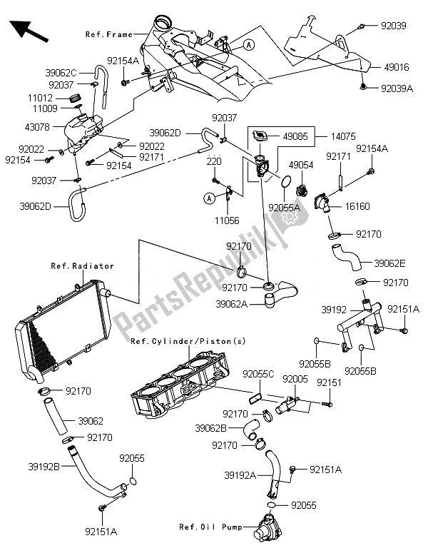 All parts for the Water Pipe of the Kawasaki Z 800E Version 2014