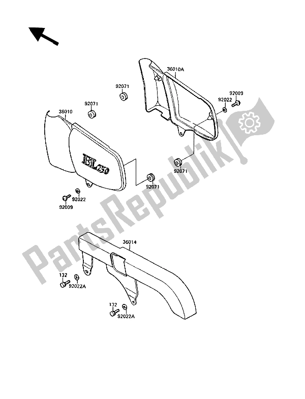 All parts for the Side Covers & Chain Cover of the Kawasaki EL 250 1989