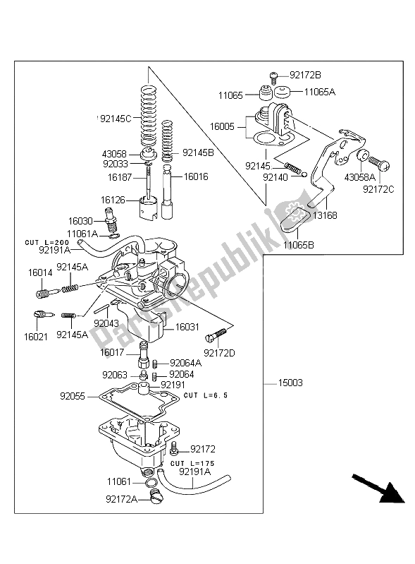 All parts for the Carburetor of the Kawasaki KFX 50 2004