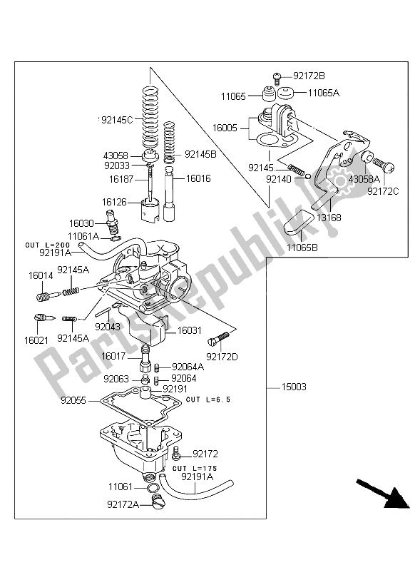 Tutte le parti per il Carburatore del Kawasaki KFX 50 2004