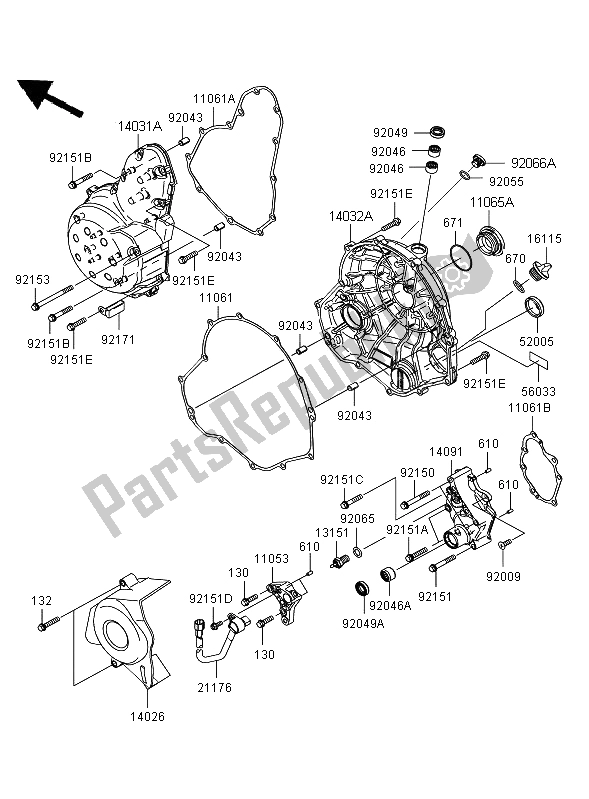 All parts for the Engine Cover of the Kawasaki ER 6F 650 2008