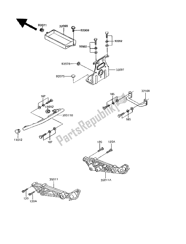 All parts for the Battery Case of the Kawasaki GPZ 305 Belt Drive 1994