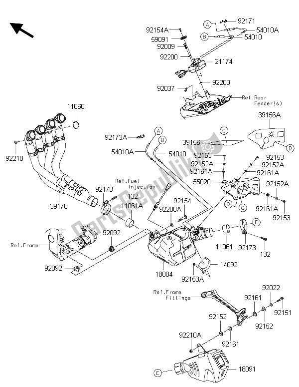 All parts for the Muffler(s) of the Kawasaki Ninja ZX 10R 1000 2015