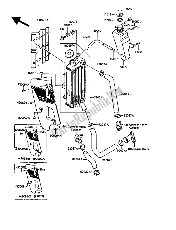 Alle onderdelen voor de Radiator van de Kawasaki KMX 200 1991