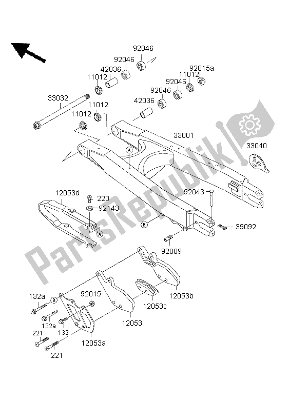 Alle onderdelen voor de Achterbrug van de Kawasaki KLX 650R 1999