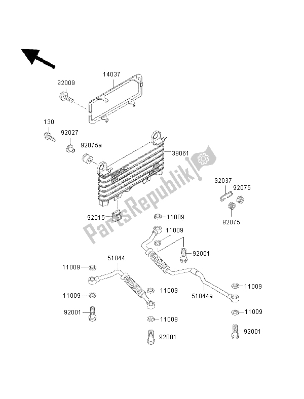 All parts for the Oil Cooler of the Kawasaki 1000 GTR 2002