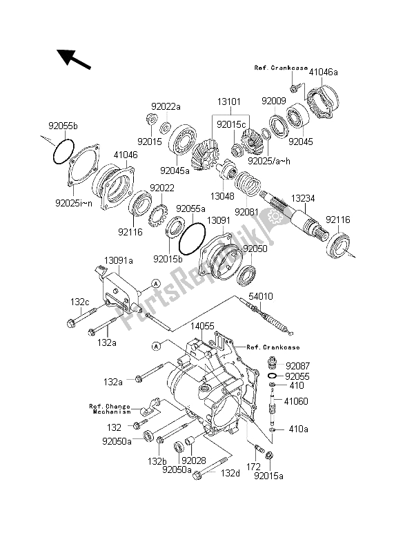 Tutte le parti per il Ingranaggio Conico Anteriore del Kawasaki KLF 300 2001