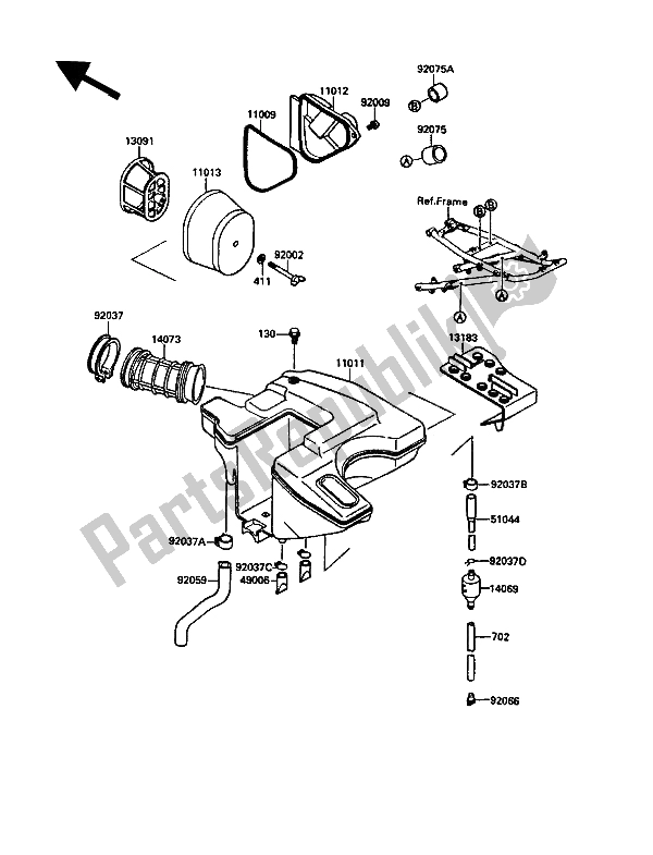 All parts for the Air Cleaner of the Kawasaki KLR 500 1989