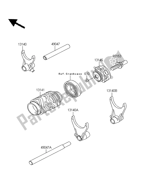 Todas as partes de Tambor De Mudança De Marcha E Garfo De Mudança do Kawasaki KX 125 2008