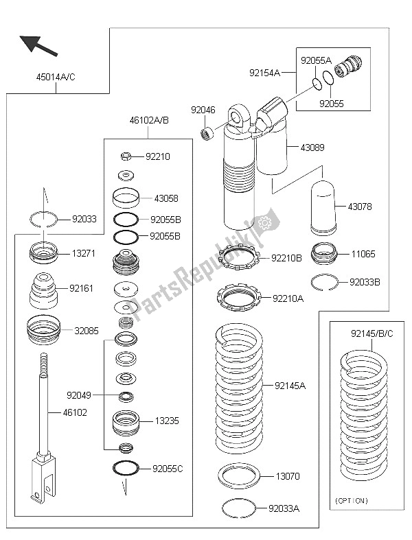 All parts for the Shock Absorber(s) of the Kawasaki KX 250F 2016