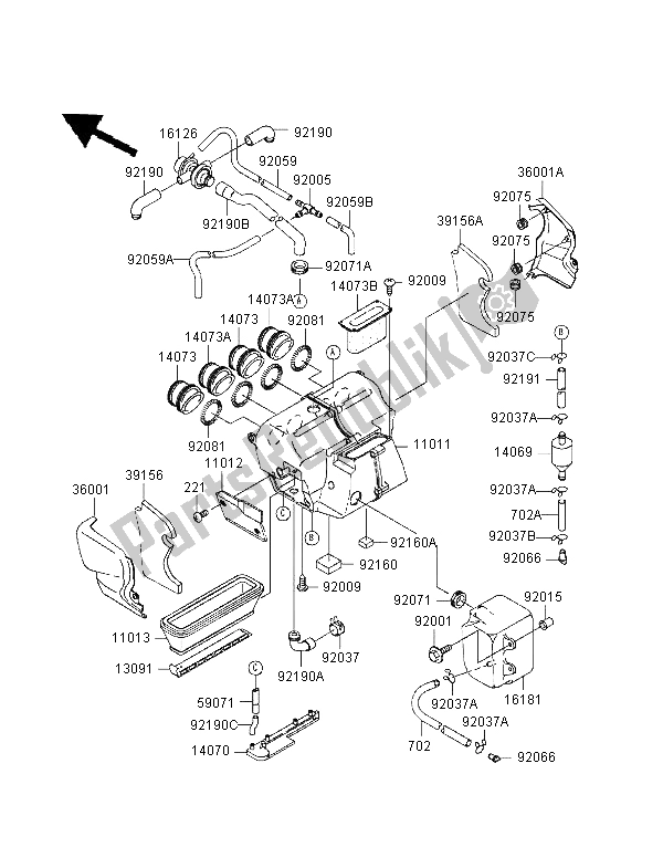 Alle onderdelen voor de Luchtfilter van de Kawasaki GPZ 1100 1998