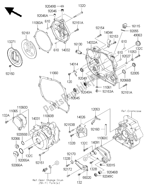 Alle onderdelen voor de Motorkap (pen) van de Kawasaki KLX 250 2015