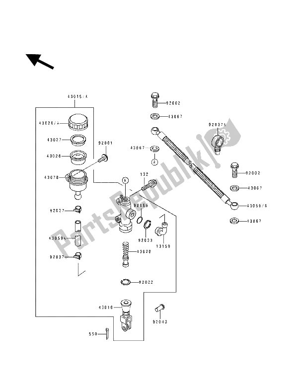 Alle onderdelen voor de Achterste Hoofdcilinder van de Kawasaki KLE 500 1991