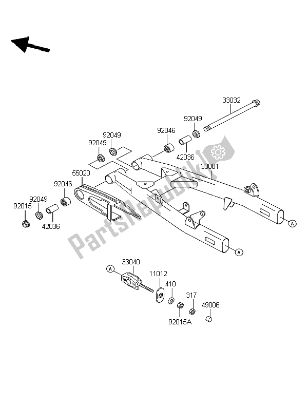 All parts for the Swingarm of the Kawasaki Eliminator 125 2004