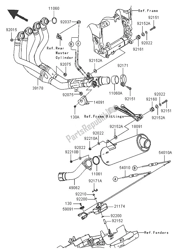 Todas las partes para Silenciador de Kawasaki Ninja ZX 10R 1000 2005