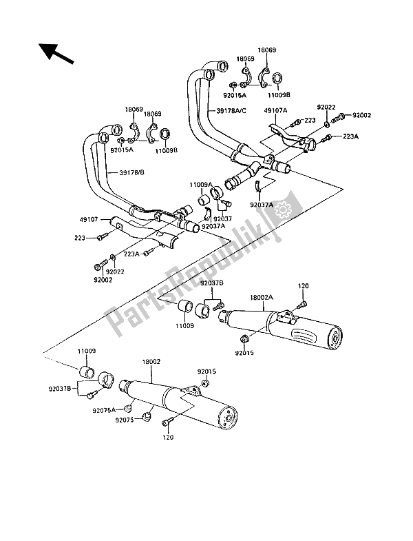 Tutte le parti per il Silenziatore (s) del Kawasaki GPZ 900R 1986