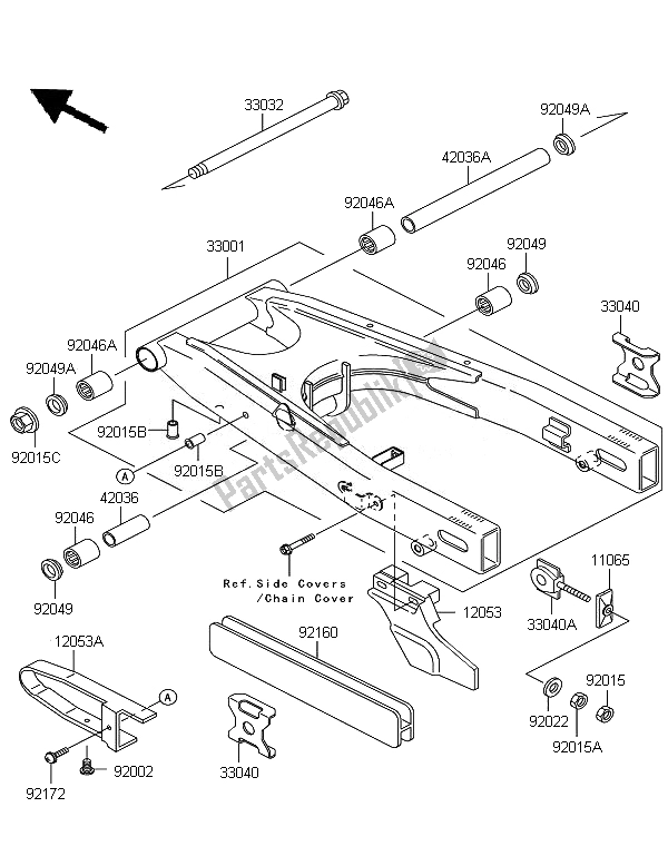 Toutes les pièces pour le Bras Oscillant du Kawasaki KLE 500 2007