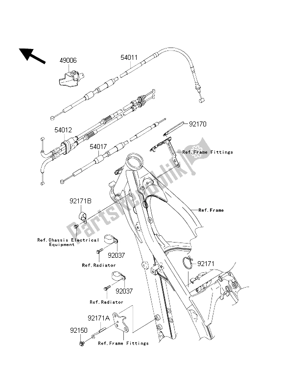 All parts for the Cables of the Kawasaki KX 250F 2004