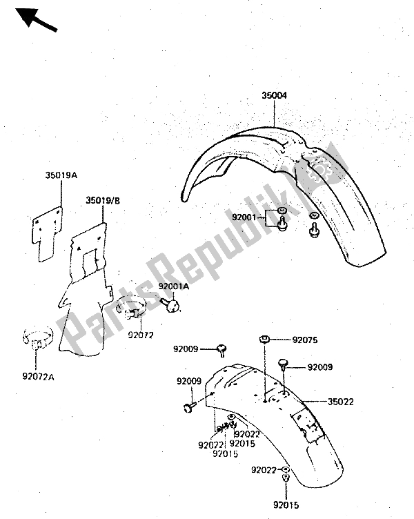 Tutte le parti per il Parafango del Kawasaki KDX 250 1985