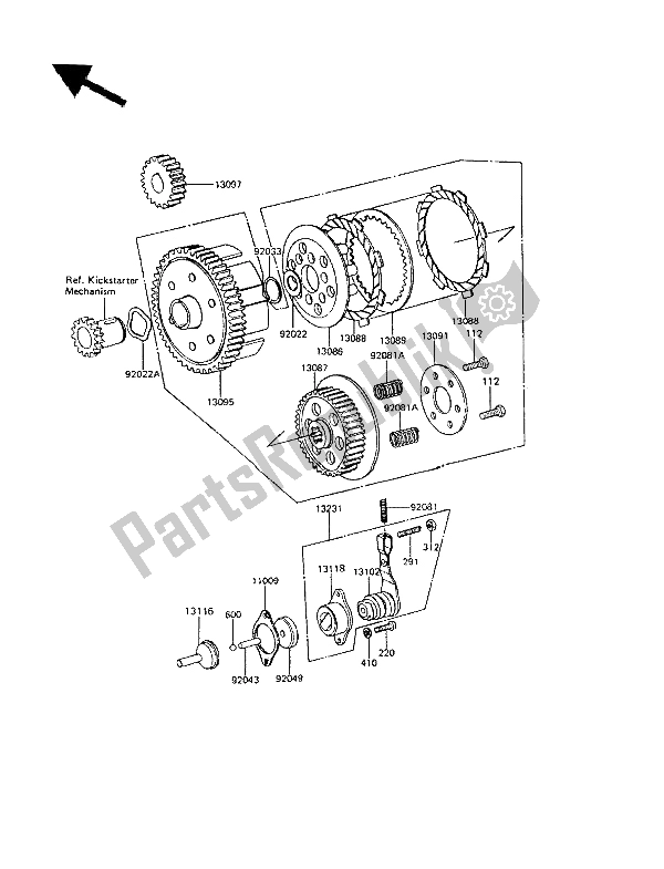 All parts for the Clutch of the Kawasaki KE 100 1987