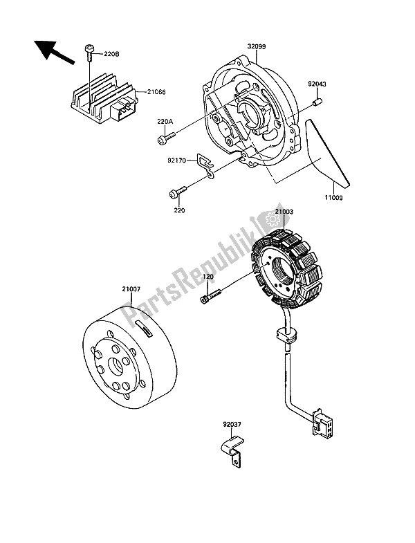 Tutte le parti per il Generatore del Kawasaki KR 1 2 250 1989