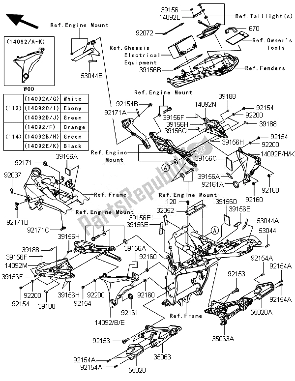 Alle onderdelen voor de Frame Hulpstukken van de Kawasaki Z 800 2014