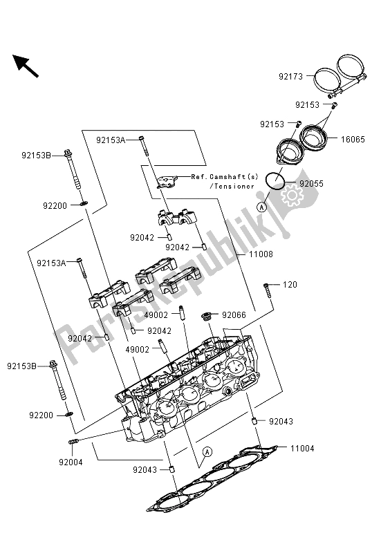 All parts for the Cylinder Head of the Kawasaki Ninja ZX 10R ABS 1000 2013