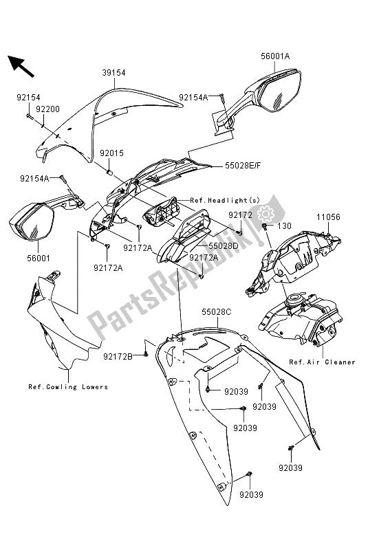 All parts for the Cowling of the Kawasaki Ninja ZX 10R 1000 2013