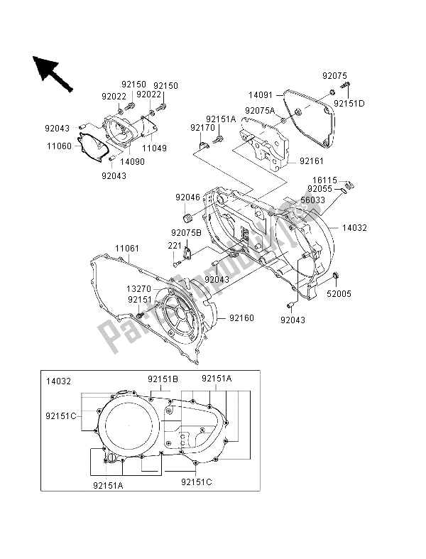 Toutes les pièces pour le Capot Moteur Droit du Kawasaki VN 1500 Drifter 1999