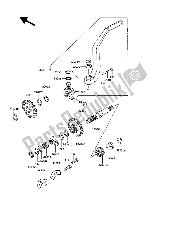 Toutes les pièces pour le Mécanisme De Kickstarter du Kawasaki KLR 250 1990