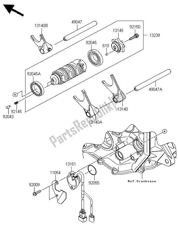 All parts for the Gear Change Drum & Shift Fork of the Kawasaki Ninja ZX 6R 600 2007